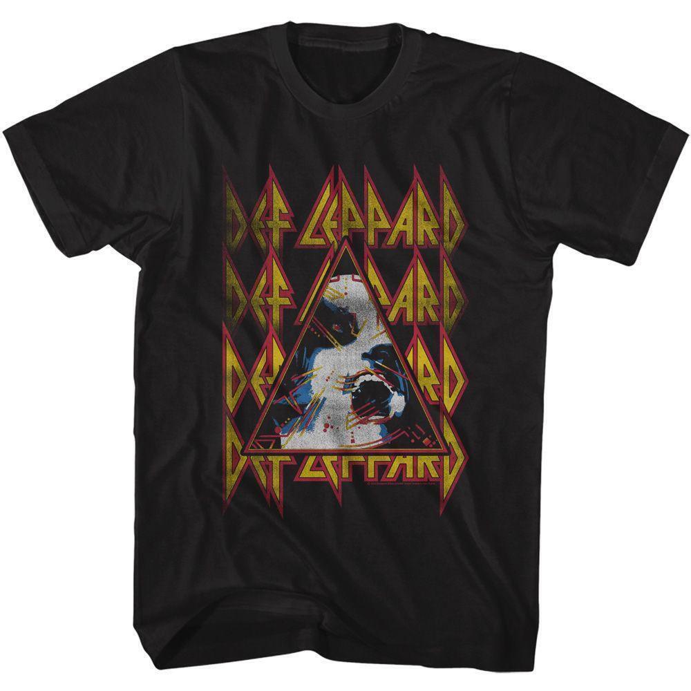 Def Leppard Hysteria Face And Logos Black Adult T Shirt